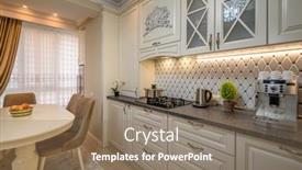  Presentation with classic - PPT theme consisting of beige-spacious-classic-kitchen background and a coral colored foreground