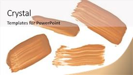  Presentation with foundation - Colorful slide deck enhanced with beige tone cream foundation makeup samples isolated on white backdrop and a sky blue colored foreground