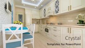  Presentation with kitchen furniture - Presentation enhanced with beige-white-and-cyan-contemporary background and a mint green colored foreground