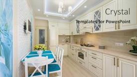  Presentation with kitchen furniture - Beautiful slide set featuring beige-white-and-cyan-contemporary backdrop and a light gray colored foreground