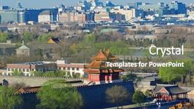  Presentation with architecture city - Beautiful PPT theme featuring beijing architecture and city skyline backdrop and a violet colored foreground