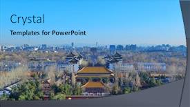  Presentation with architecture city - Presentation design having beijing architecture and city skyline in the morning with blue sky background and a light blue colored foreground