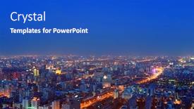  Presentation with urban buildings - Cool new presentation theme with beijing-at-night-aerial-view backdrop and a cobalt blue colored foreground