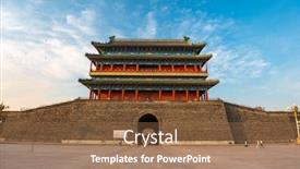  Presentation with china - Slide set having beijing-china-at-the-zhengyangmen background and a tawny brown colored foreground