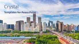  Presentation with blue financial - Colorful PPT theme enhanced with beijing china modern financial district skyline on a nice day with blue sky backdrop and a sky blue colored foreground