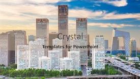  Presentation with blue financial - Cool new slide deck with beijing china modern financial district skyline on a nice day with blue sky backdrop and a mint green colored foreground