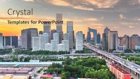  Presentation with china - Slide deck having beijing china modern financial district skyline at dusk background and a lemonade colored foreground
