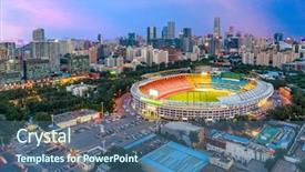  Presentation with stadium - PPT layouts featuring beijing china skyline and stadium background and a ocean colored foreground
