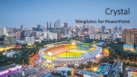  Presentation with skyline - Cool new PPT theme with beijing china skyline and stadium backdrop and a light blue colored foreground