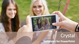  Presentation with memories - Amazing PPT theme having being captured by mobile cell backdrop and a coral colored foreground