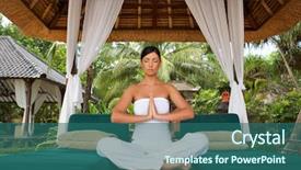  Presentation with bali indonesia touristic destination - Slides consisting of being fit - 20-25 years woman portrait background and a ocean colored foreground