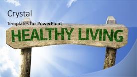  Presentation with healthy living - Slides with being fit - healthy living wooden sign background and a light blue colored foreground