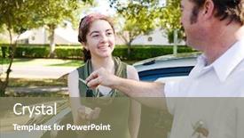  Presentation with car - Slide deck featuring being handed the car key background and a violet colored foreground