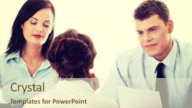  Presentation with business coaching - PPT theme enhanced with being interviewed for a job background and a cream colored foreground