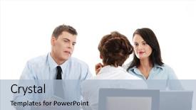  Presentation with business coaching - Presentation design featuring being interviewed for a job background and a light blue colored foreground