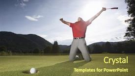  Presentation with winner cup - PPT layouts with being overjoyed as golf ball background and a tawny brown colored foreground