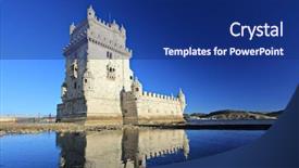  Presentation with tower - Theme consisting of belem torre de belem lisbon background and a navy blue colored foreground