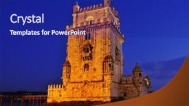  Presentation with telecommunication antenna tower radio antenna - Colorful presentation enhanced with belem tower at night backdrop and a navy blue colored foreground