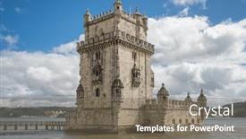  Presentation with destination - Presentation theme having belem-tower-at-the-bank background and a violet colored foreground
