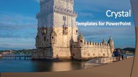  Presentation with tower - Audience pleasing slide set consisting of belem tower in lisbon portugal backdrop and a teal colored foreground