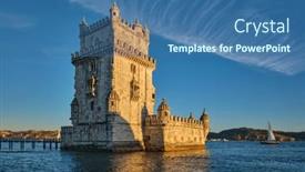  Presentation with boat river - Theme featuring belem-tower-or-tower background and a ocean colored foreground