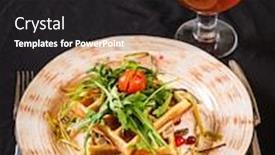  Presentation with waffles - Presentation with belgian-waffles-with-arugula-salad background and a dark gray colored foreground