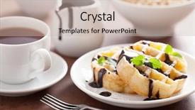  Presentation with waffles - Slide deck consisting of belgian waffles with chocolate and powder sugar for breakfast background and a soft green colored foreground