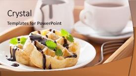  Presentation with waffles - Theme having belgian waffles with chocolate and powder sugar for breakfast background and a lemonade colored foreground