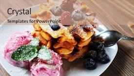 Presentation with dessert waffle ice cream and cake - PPT theme featuring belgian waffles with fresh berries background and a coral colored foreground
