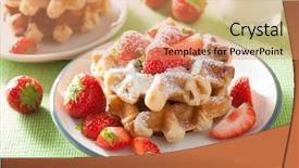  Presentation with waffles - Amazing slide set having belgian waffles with icing sugar and strawberry backdrop and a coral colored foreground