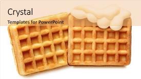  Presentation with waffles - PPT theme consisting of belgian waffles with soft ice cream isolated on white background background and a yellow colored foreground