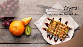  Presentation with white plate - Presentation theme featuring belgic - delicious waffle with fruits background and a  colored foreground