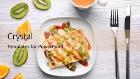  Presentation with delicious cakes pastry fruit - Cool new PPT theme with belgic - delicious waffle with fruits backdrop and a coral colored foreground