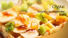  Presentation with syrup - Slide set having belgic - delicious waffle with fruits background and a yellow colored foreground