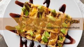  Presentation with white plate - Slide deck having belgic - delicious waffle with fruits background and a gold colored foreground