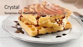  Presentation with syrup - Amazing presentation theme having belgic - delicious waffles with apple slices backdrop and a coral colored foreground