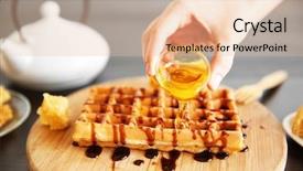  Presentation with waffles - Presentation theme featuring belgic - female hand pouring honey background and a lemonade colored foreground