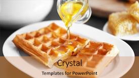  Presentation with waffles - Beautiful PPT layouts featuring belgic - pouring honey on waffles backdrop and a gold colored foreground