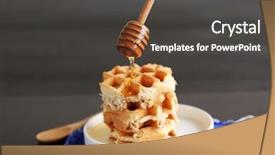  Presentation with fluid gold honey dripping - PPT layouts with belgic - pouring honey on waffles background and a dark gray colored foreground