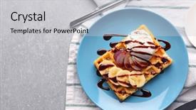  Presentation with ice blue - Colorful presentation theme enhanced with belgic - tasty waffle with delicious fruits backdrop and a light gray colored foreground