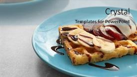  Presentation with dessert waffle ice cream and cake - Presentation theme featuring belgic - tasty waffle with delicious fruits background and a light blue colored foreground