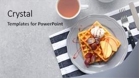  Presentation with dessert waffle ice cream and cake - Cool new PPT theme with belgic - tasty waffles with delicious fruits backdrop and a  colored foreground