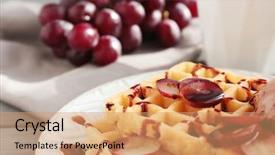  Presentation with syrup - Presentation design enhanced with belgic - tasty waffles with delicious grape background and a coral colored foreground