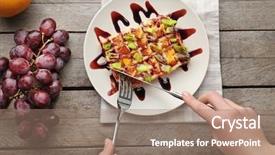  Presentation with white plate - Presentation theme with belgic - woman eating delicious waffle background and a coral colored foreground