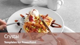  Presentation with belgian waffles fruits - Colorful slide set enhanced with belgic - woman eating delicious waffles backdrop and a coral colored foreground