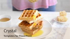 Presentation with honey whiskey - Audience pleasing presentation consisting of belgic - woman pouring honey on waffles backdrop and a yellow colored foreground