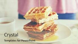  Presentation with waffles - Amazing slides having belgic - woman pouring honey on waffles backdrop and a soft green colored foreground