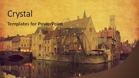  Presentation with brown paper history - Slide deck with belgim christmas - bruges historic centre belgium background and a yellow colored foreground