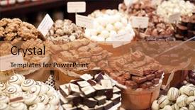  Presentation with chocolate shop - Slides consisting of belgium - chocolate sweets in the shop background and a coral colored foreground