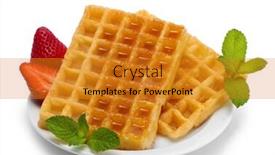 Presentation with waffles - Audience pleasing presentation theme consisting of belgium waffles with honey strawberries and mint on plate isolated on white backdrop and a gold colored foreground